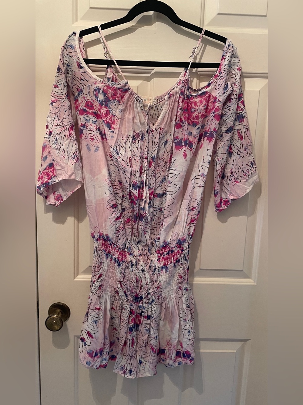 Surf Gypsy Pink and Blue Floral Swim Coverup Cold shoulder dress
